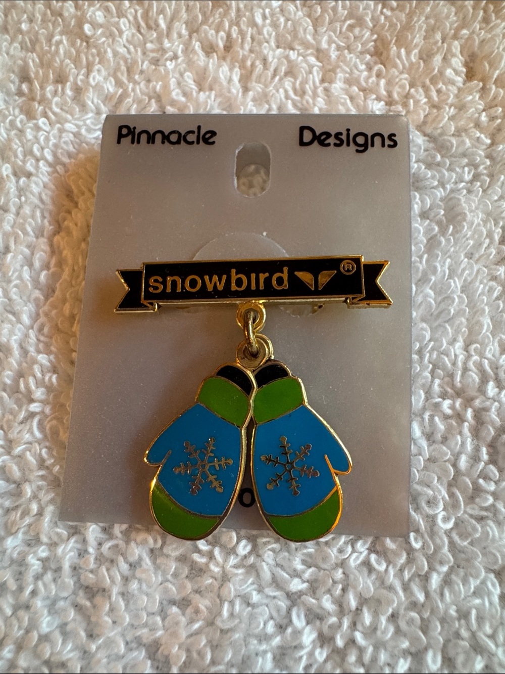 Snowbird Blue & Green Mitten Pin